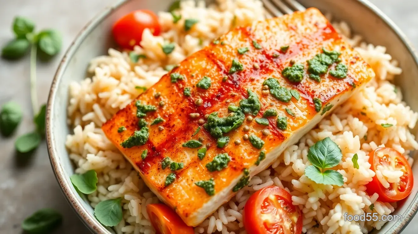 Pesto-Coated Salmon and Rice Bowls