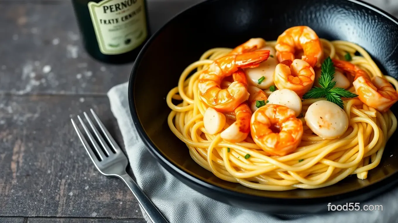 Pernod-Infused Creamy Seafood Pasta