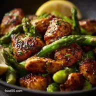 30Minute Garlic Butter Chicken Bites with Lemon Asparagus