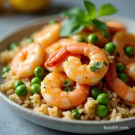 Easy Juicy 30Minute Shrimp Peas and Rice Garlic Lemon Skillet