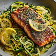 Crispy Skin Lemon Garlic Butter Salmon with Zucchini Noodles 30 Min