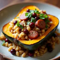 Autumn Stuffed Butternut Squash Sausage Wild Rice Cranberries