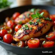 OnePan Balsamic Chicken with Roasted Tomato and Red Onion