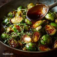 balsamic honey glazed brussels sprouts and sweet p Sticky Roasted Side