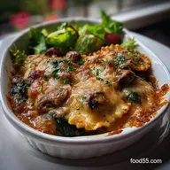 Cheesy Mushroom Ravioli Casserole with Spinach: 40-Min Bake