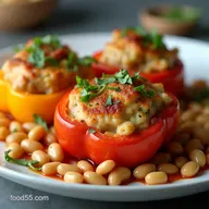 Mediterranean Chicken Stuffed Peppers with Creamy White Beans