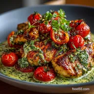 Silky Creamy Pesto Chicken with Burst Roasted Tomatoes 40 Minutes