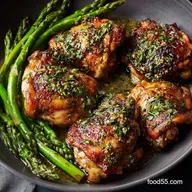Crispy Garlic Herb Butter Chicken Thighs with Asparagus OnePan