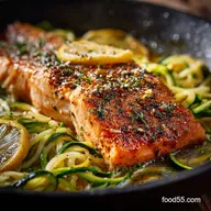 Speedy CrispySkinned Lemon Garlic Butter Salmon with Zucchini Noodles