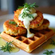 Crispy Waffles Salmon Cakes with LemonDill Aioli My GoTo Brunch