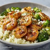 Garlic Butter Shrimp with Broccoli Rice Healthy Low Carb Dinner