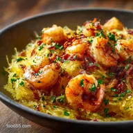 Lighter Low Carb Garlic Shrimp Scampi Spaghetti Squash Recipe