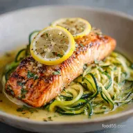 25Min Keto Lemon Garlic Butter Salmon with Crisp Zucchini Noodles
