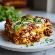 Mexican Lasagna with Ground Beef Baked for 40 Minutes