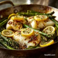 Speedy OnePan Garlic Butter Cod with Lemon Asparagus Skillet