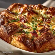 Savory Overnight Breakfast Croissant Casserole Ham Gruy&egrave;re