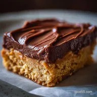 Classic Peanut Butter Lunch Lady Cookie Bar with Chocolate Frosting