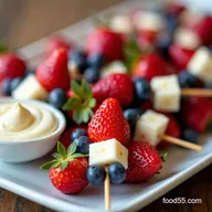Easy Red White and Blue Fruit Skewers with Tangy Dip