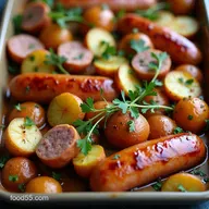 Summer Vegetables with Sausage and Potatoes Easy Traybake Recipe