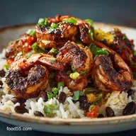 Spicy Jerk Shrimp with Rice and Black Beans Homemade Marinade Coconut Rice