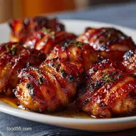Ultimate Sticky BBQ Bacon Wrapped Chicken Bites Recipe Oven Baked