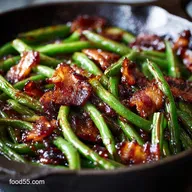 Skillet Bourbon Bacon Green Beans Sticky Sweet Glaze for Holidays