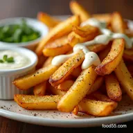 Crispy Baked Seasoned Fries with Homemade Garlic Aioli