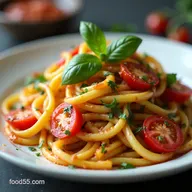 Summer Garden Zoodle Salad with Burst Tomato Vinaigrette
