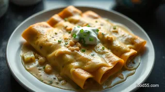 Easy Creamy White Chicken Enchiladas Recipe with Green Chile Sauce recipe card