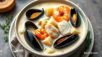 Savoring Creamy Seafood Chowder in 45 Mins recipe card