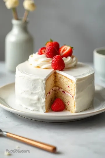 White Velvet Cake with White Chocolate Frosting presentation