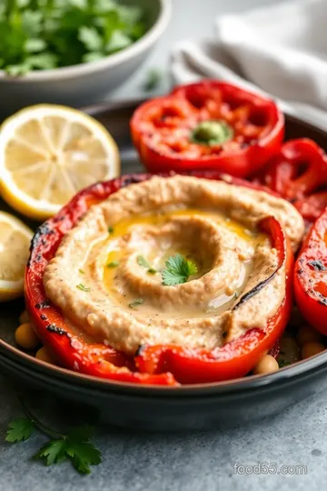 Creamy Roasted Red Pepper Hummus presentation