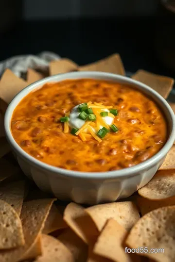 Cheesy Refried Bean Dip Delight presentation