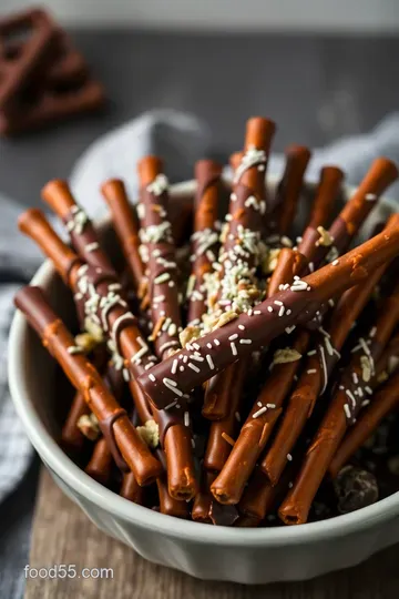 Chocolate-Dipped Pretzel Rods: Sweet & Salty Delight presentation