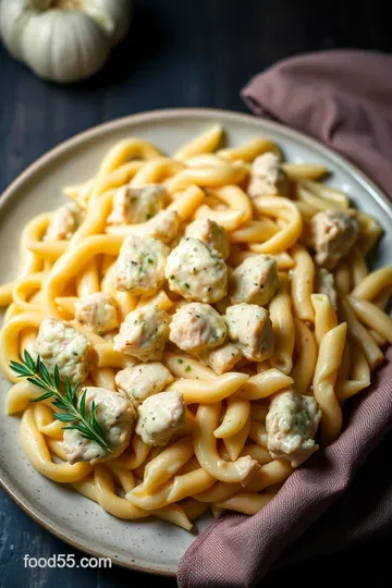 Creamy Garlic Chicken and Spinach Pasta presentation