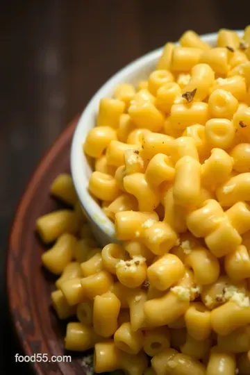 Decadent Gourmet Mac and Cheese with Truffle Oil and Gruyère presentation