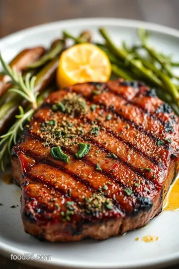 Herb-Crusted Sirloin Steak with Garlic Mashed Potatoes presentation