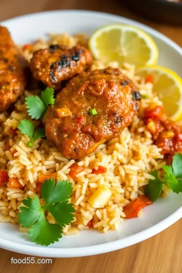 Ghanaian Jollof Rice with Roasted Chicken presentation