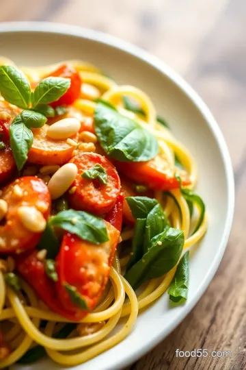 Pesto Langostino Zucchini Noodles presentation