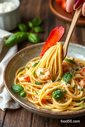 Pesto Langostino Zucchini Pasta presentation