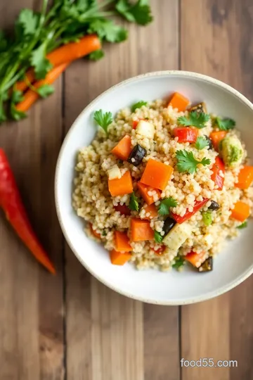 Texturized Vegetable Stir-Fry with Quinoa presentation