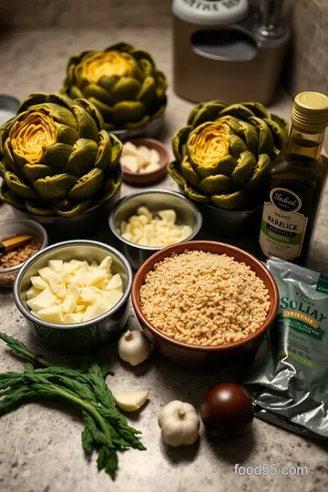 Savory Baked Artichokes with Garlic and Parmesan ingredients