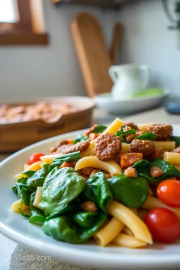 Sizzling Sausage Penne with Spinach and Cherry Tomatoes steps