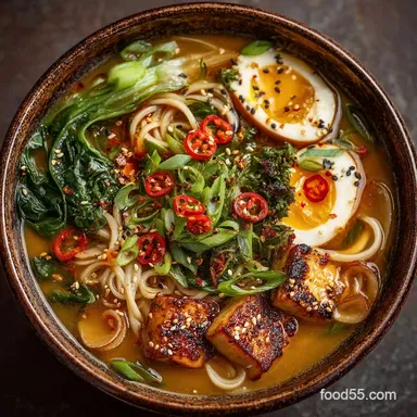 Umami Bomb Speedy Garlic Miso Noodle Soup with Crispy Oil Recipe Card