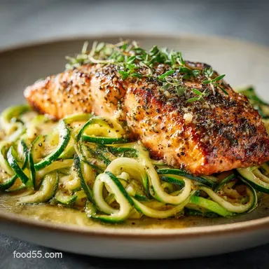 25Minute Lemon Garlic Butter Salmon with Zucchini Noodles Recipe Card