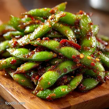 Easy Asian Spicy Garlic Edamame so Garlicky ChiliKissed Snack Recipe Card