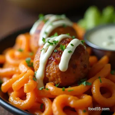 Easy Baked Buffalo Chicken Meatballs with Blue Cheese Drizzle Recipe Card