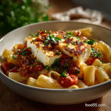 Baked Feta Pasta: Velvety Cream Sauce Recipe Card