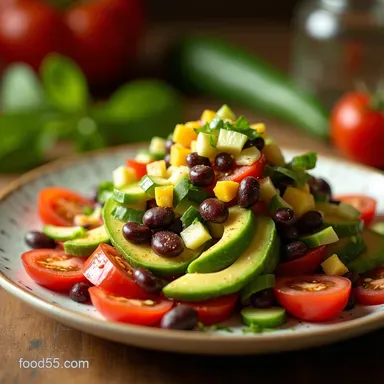 Easy 20Minute Black Bean Avocado Cucumber and Tomato Salad Recipe Card