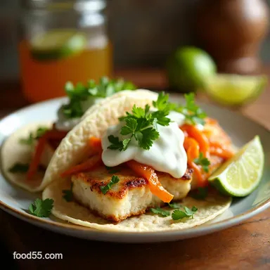 Easy Bright Healthy Cod Fish Tacos with YogurtLime Crema Recipe Card